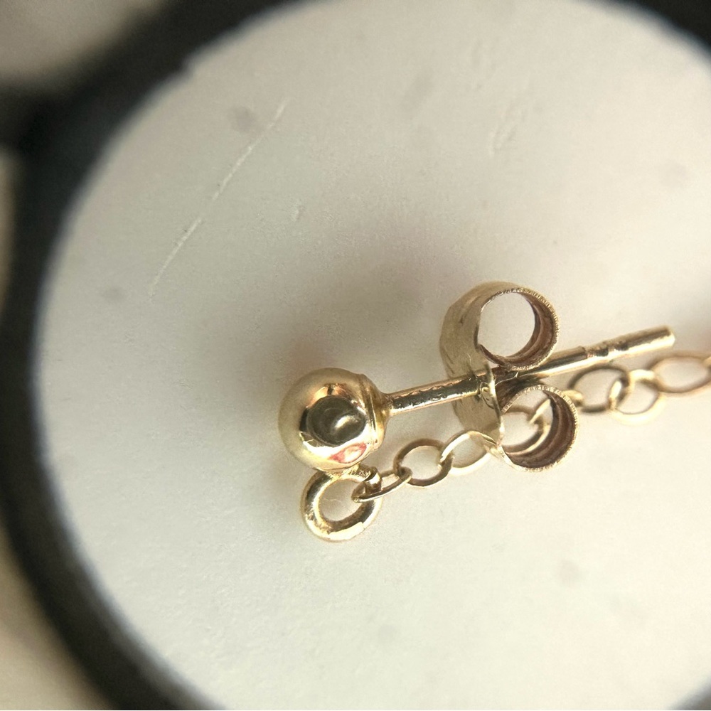 14K Gold ⚜️ Dainty Chain Dangling Cubic Zirconia Drop Earrings - Picture 8 of 12